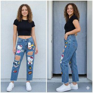 NEW Y2K Fashion G.D. Jeans High Rise Ankle Pants with Hello Kitty Patch Size 28